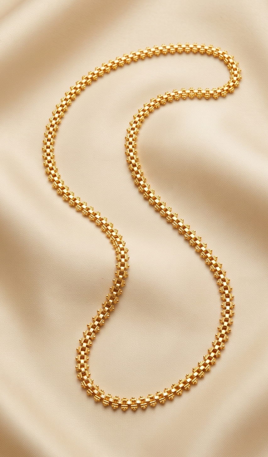 Spiked Link Chain | CT Gold Handcrafted Beaded-Edge Box Link Chain