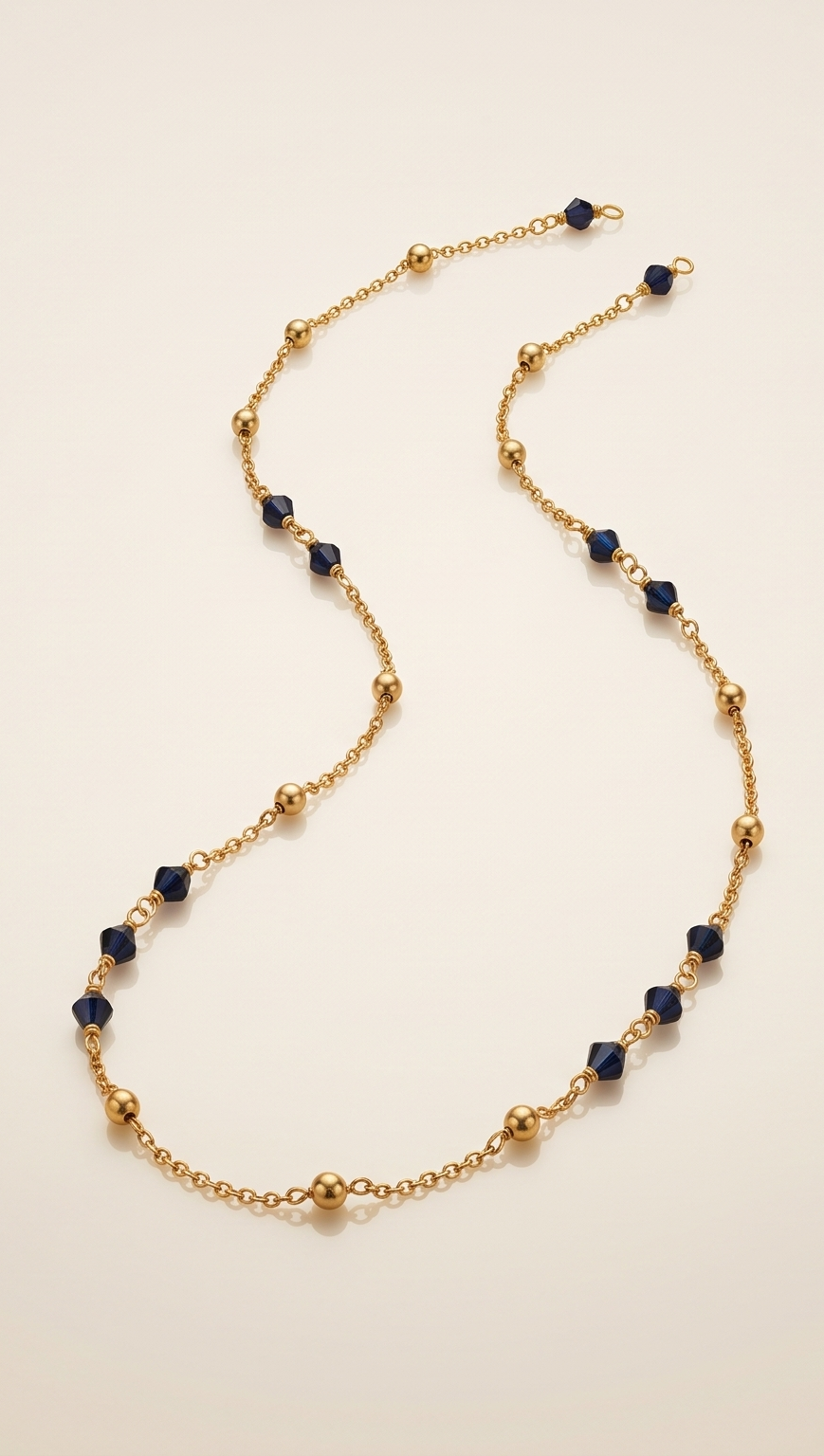 Neelambori Station Chain | CT Gold Handcrafted Midnight-Blue Crystal & Ball Chain