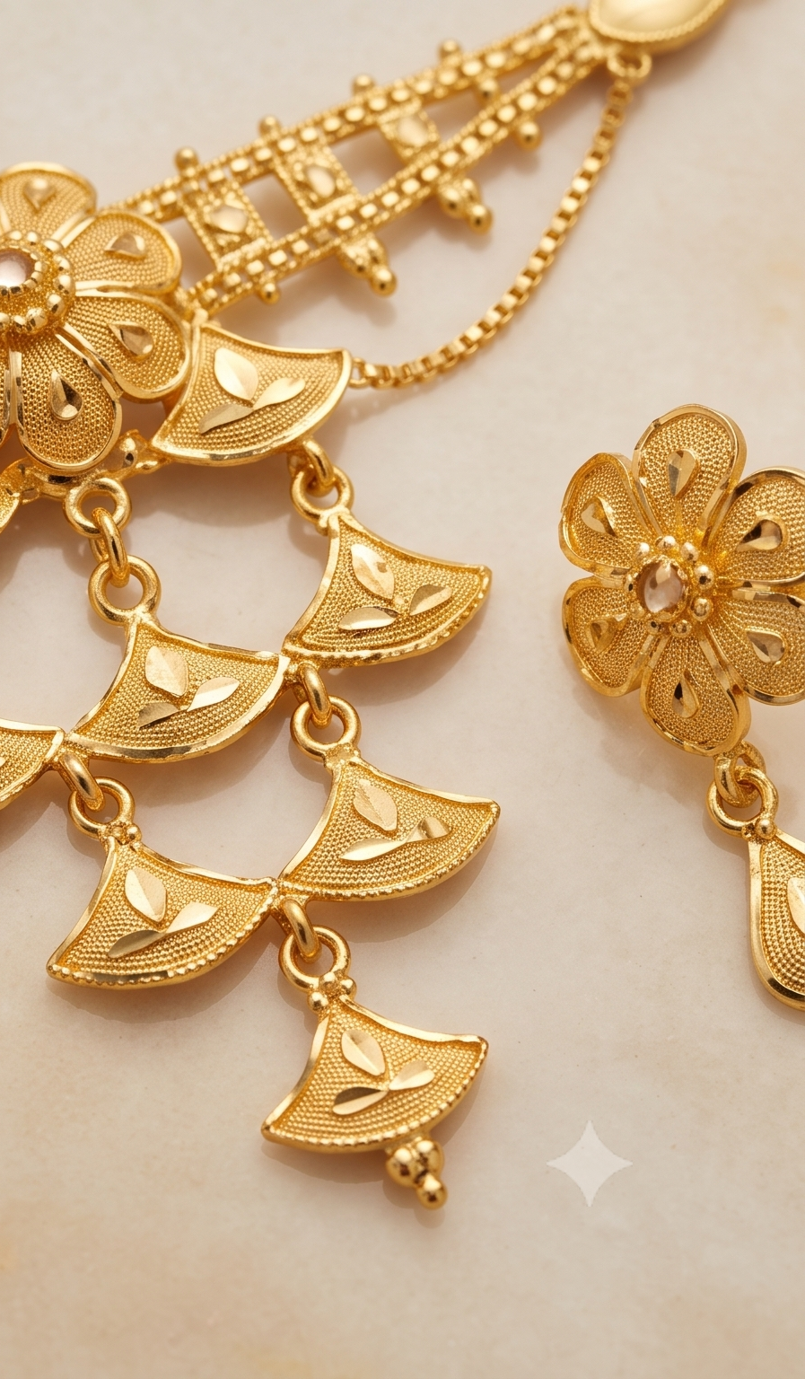 Kusumika (কুসুমিকা) Choker Set | 24K Gold Plated Handcrafted Copper Choker & Floral Drop Earrings