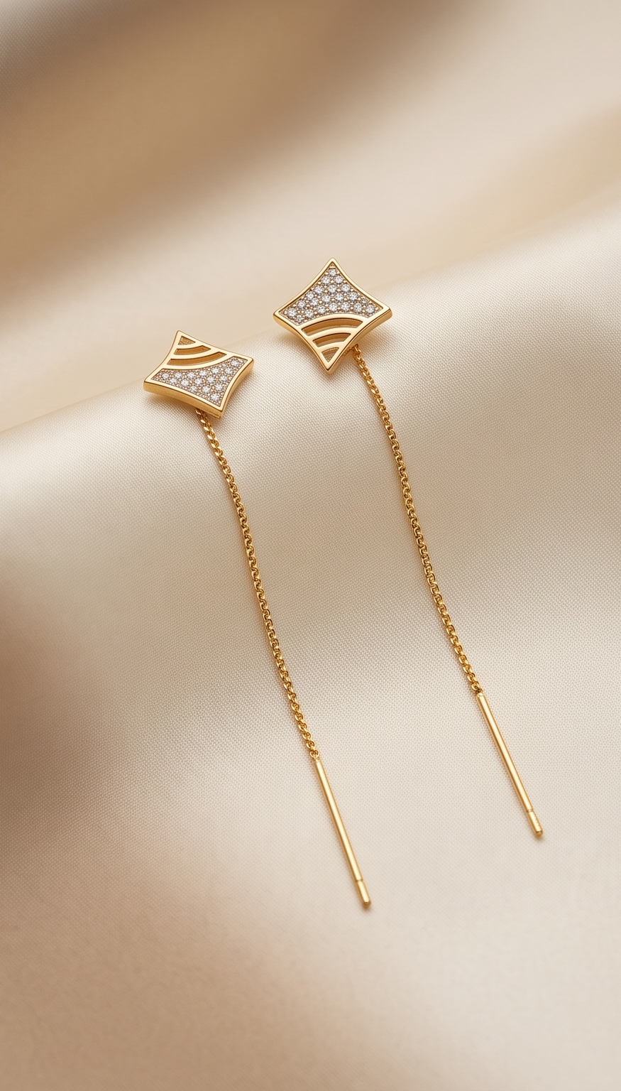 CT Gold Handcrafted Pavé Threader Earrings
