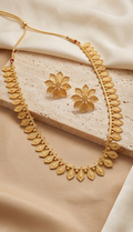 Patra-Manjuri (পত্রমঞ্জরী) | 24K Gold Plated Handcrafted Copper Leaf-Spike Garland & Floral Tops