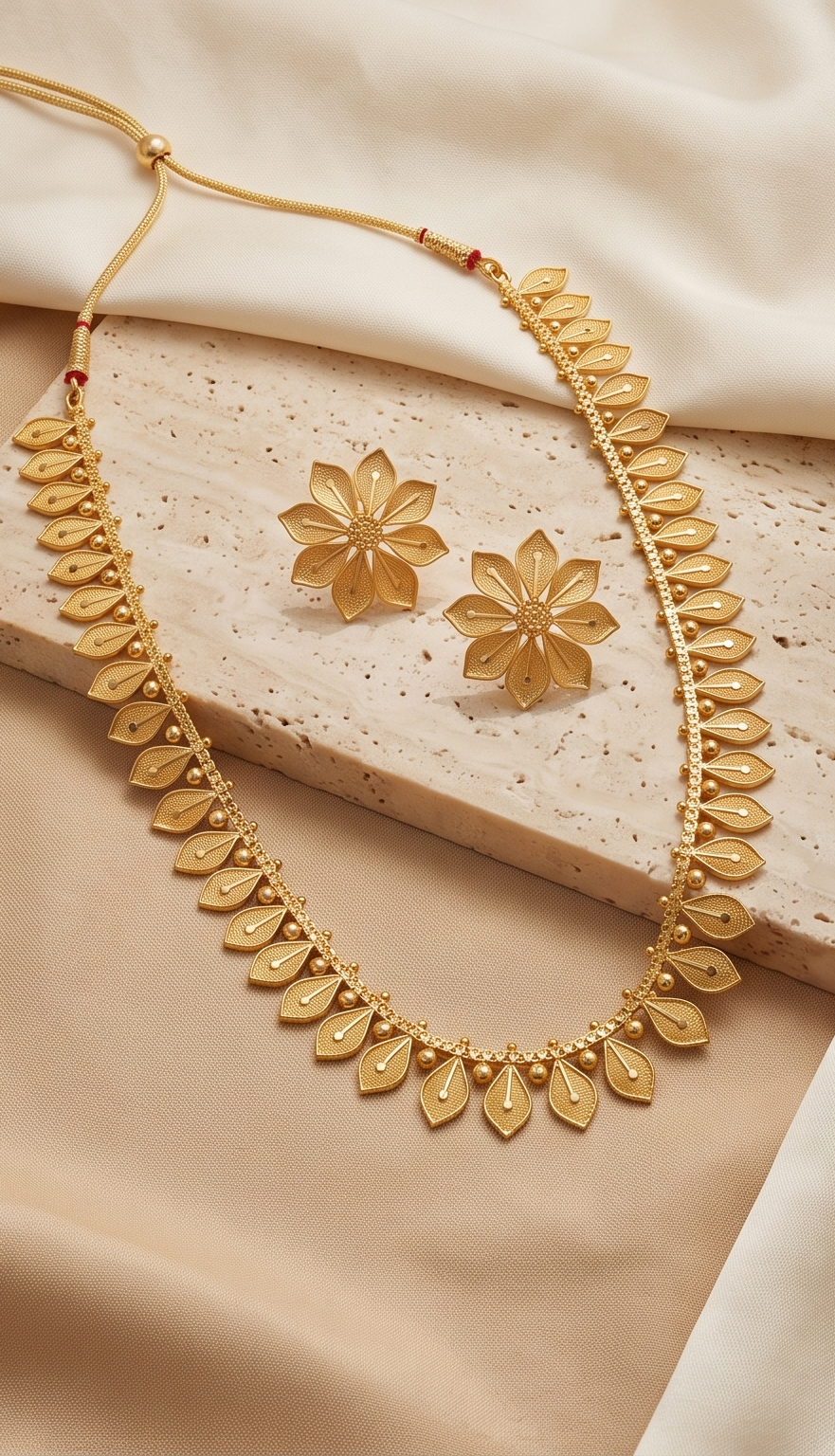 Patra-Manjuri (পত্রমঞ্জরী) | 24K Gold Plated Handcrafted Copper Leaf-Spike Garland & Floral Tops