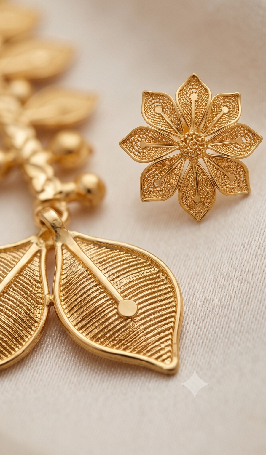 Patra-Manjuri (পত্রমঞ্জরী) | 24K Gold Plated Handcrafted Copper Leaf-Spike Garland & Floral Tops