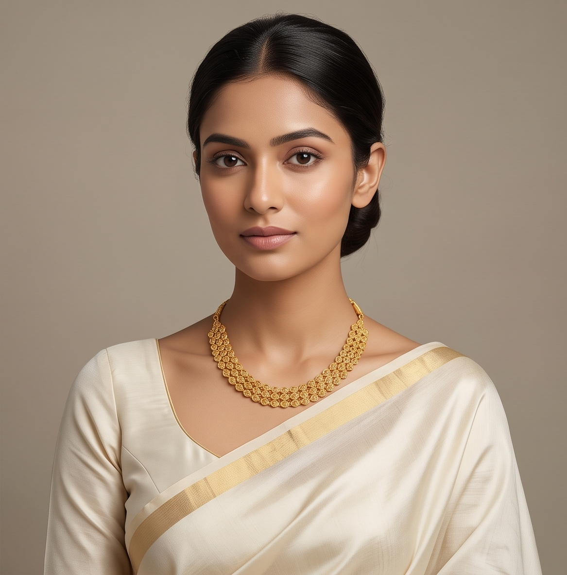 Jol-Torongo (জলতরঙ্গ) Collar Choker | 24K Gold Plated Handcrafted Copper Three-Row Teardrop Collar
