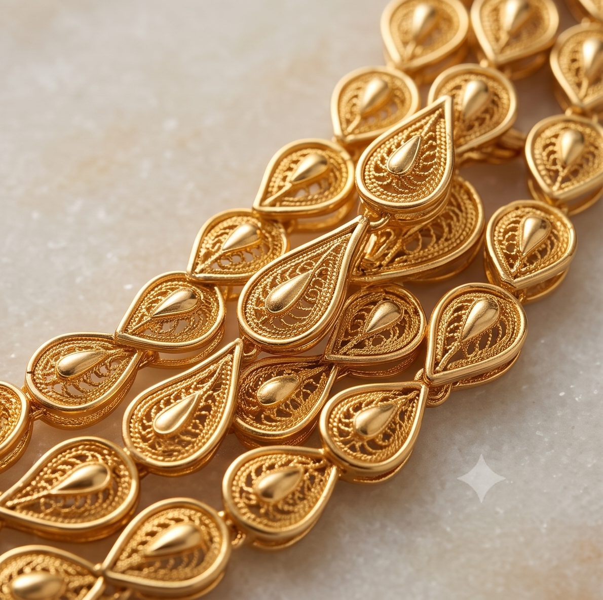 Jol-Torongo (জলতরঙ্গ) Collar Choker | 24K Gold Plated Handcrafted Copper Three-Row Teardrop Collar