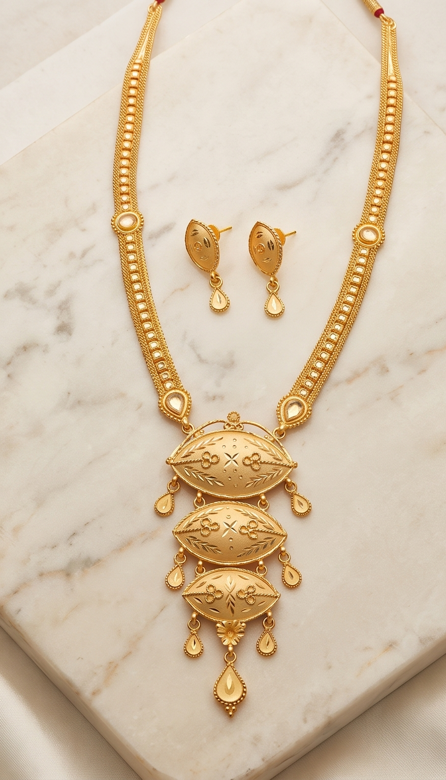 Nayan-Tara (নয়নতারা) | 24K Gold Plated Handcrafted Copper Long Necklace & Drop Earrings