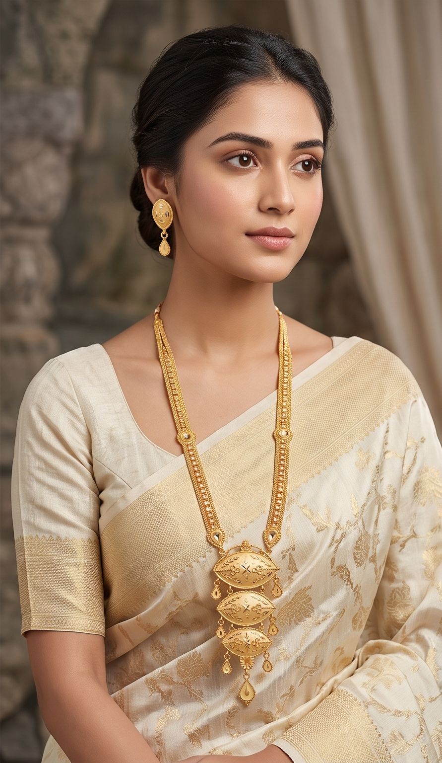 Nayan-Tara (নয়নতারা) | 24K Gold Plated Handcrafted Copper Long Necklace & Drop Earrings