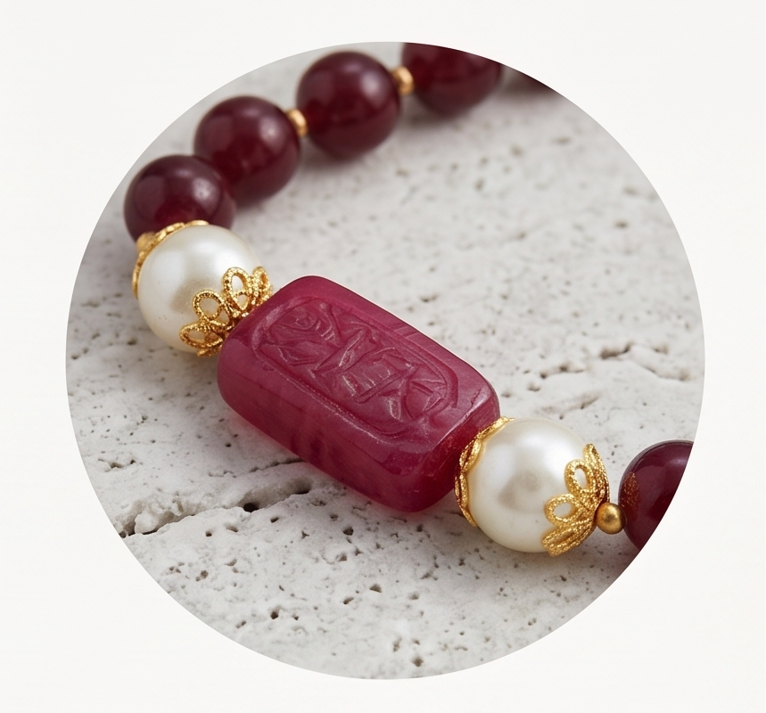 Regal Crimson Multi-Strand Beaded & Carved Stone Statement Necklace