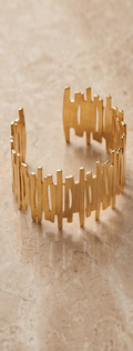 Artisanal Brushed Gold Abstract Vertical Openwork Cuff Bracelet