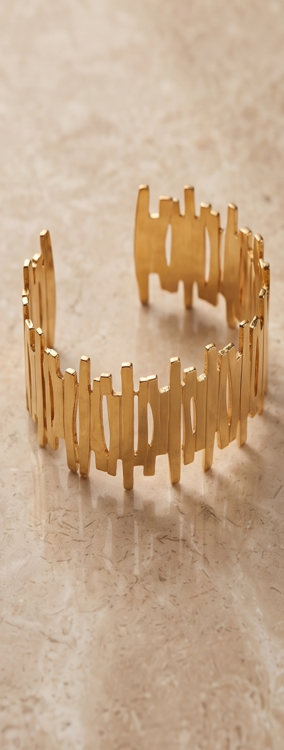 Artisanal Brushed Gold Abstract Vertical Openwork Cuff Bracelet