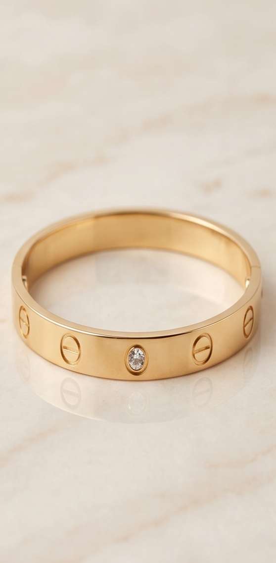 Iconic Screw-Motif Anti-Tarnish Crystal Bangle - Size 26