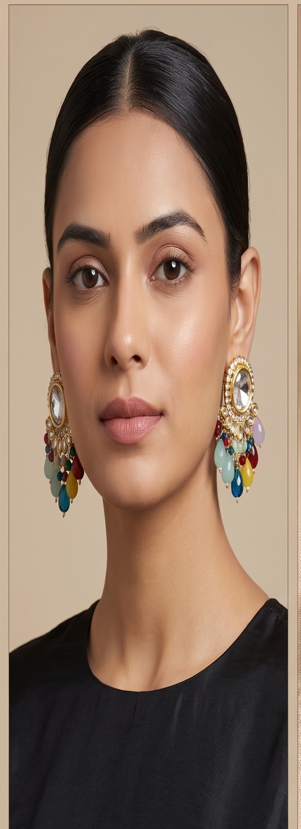 Multicolor Kundan & Bead Cluster Statement Drop Earrings