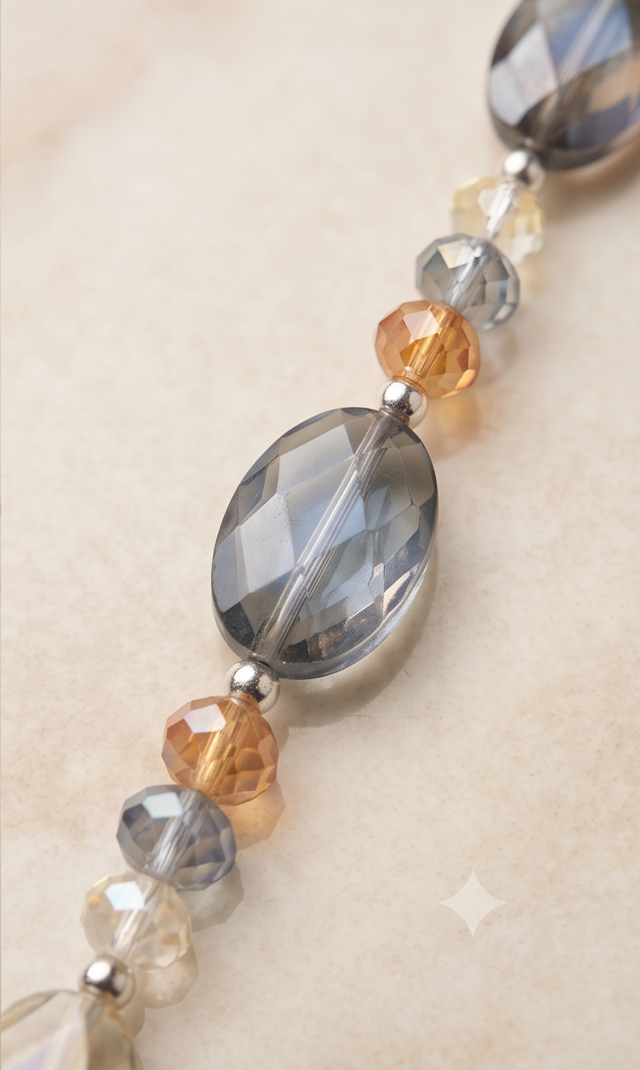 Smokey Quartz & Amber Faceted Crystal Beaded Necklace Set