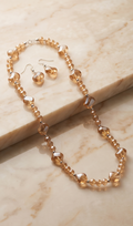 Champagne Honey Amber Faceted Glass Beaded Necklace Set