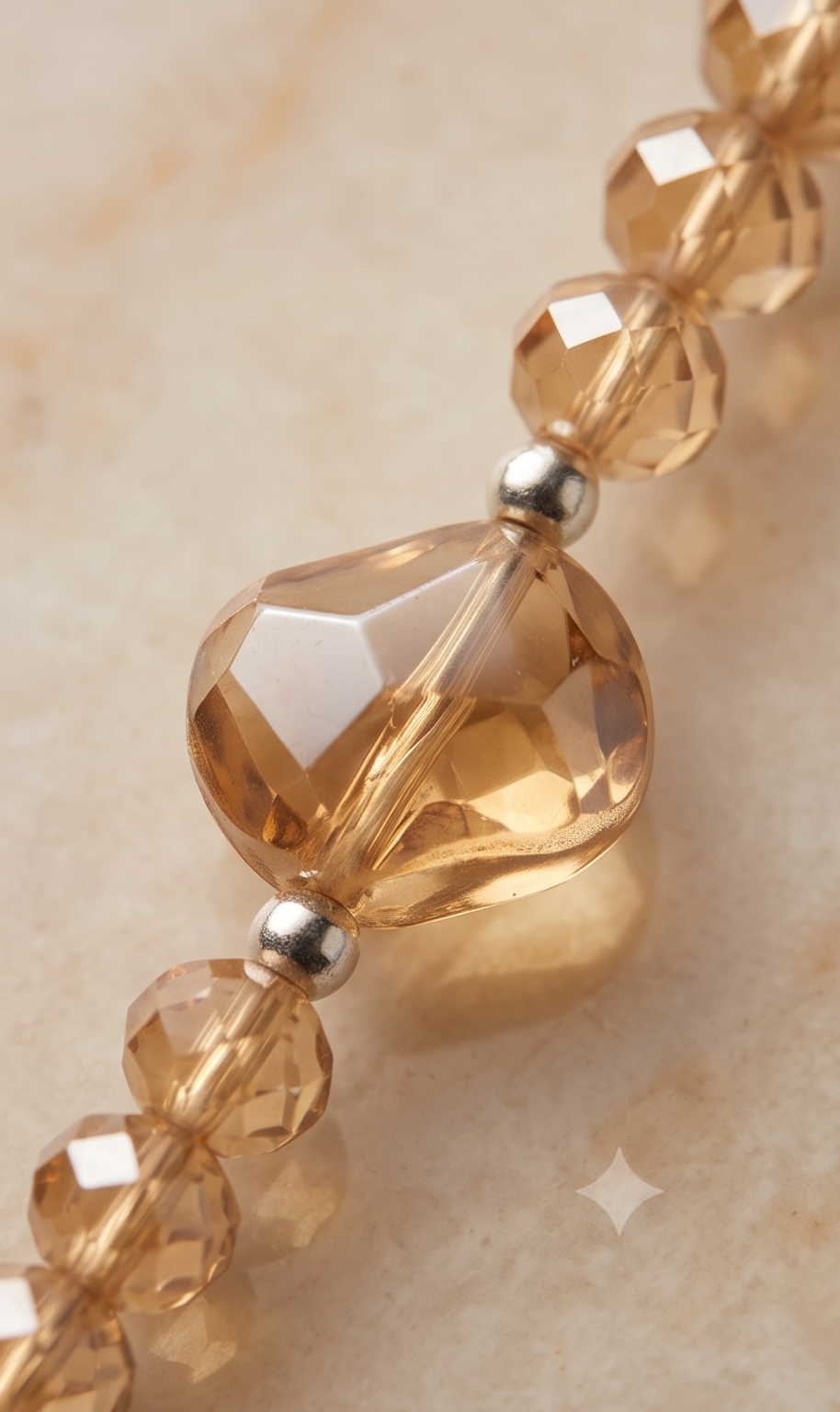 Champagne Honey Amber Faceted Glass Beaded Necklace Set