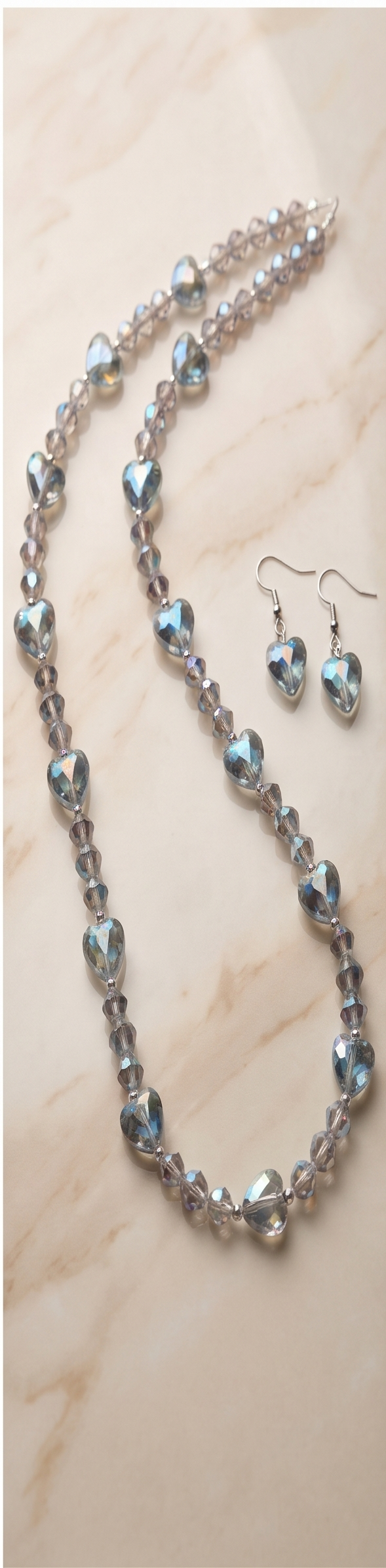 Quartz Heart & Crackle Glass Beaded Necklace Set