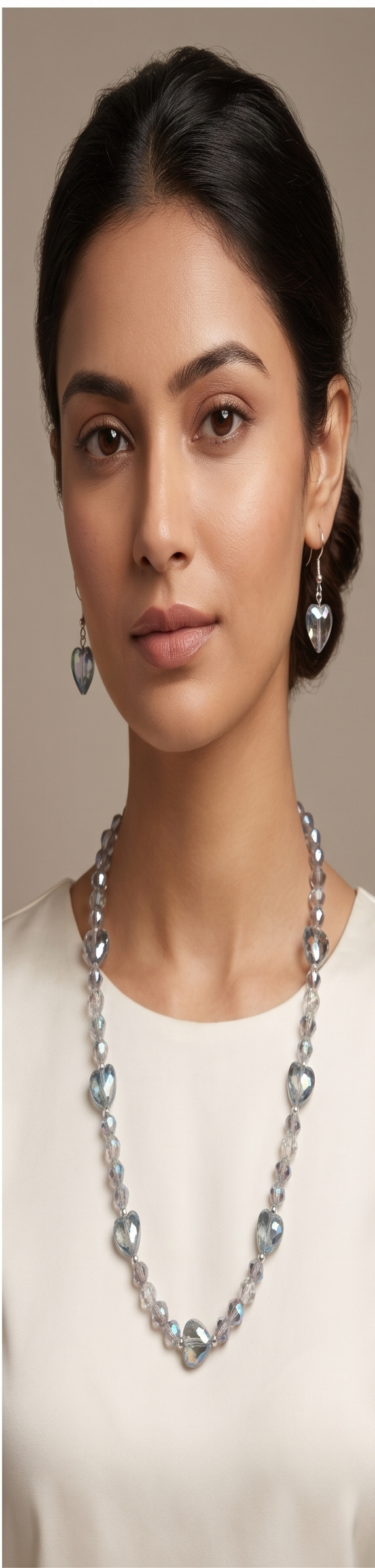 Quartz Heart & Crackle Glass Beaded Necklace Set