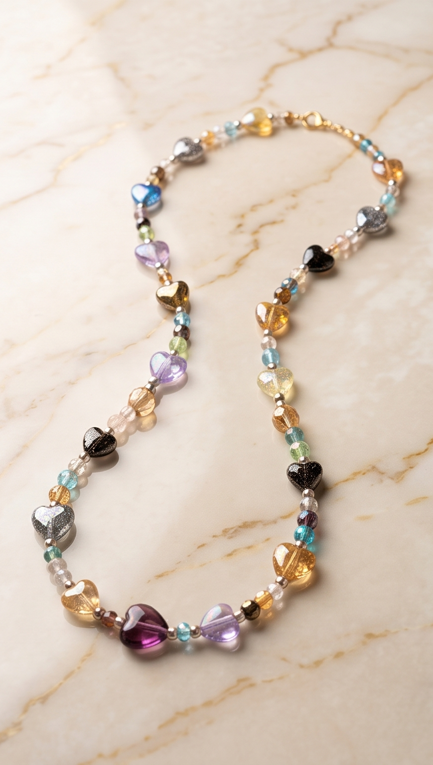 Quartz Heart & Crackle Glass Beaded Necklace Set