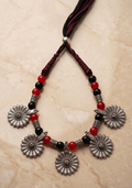 Silver Floral Medallion & Beaded Dori Necklace