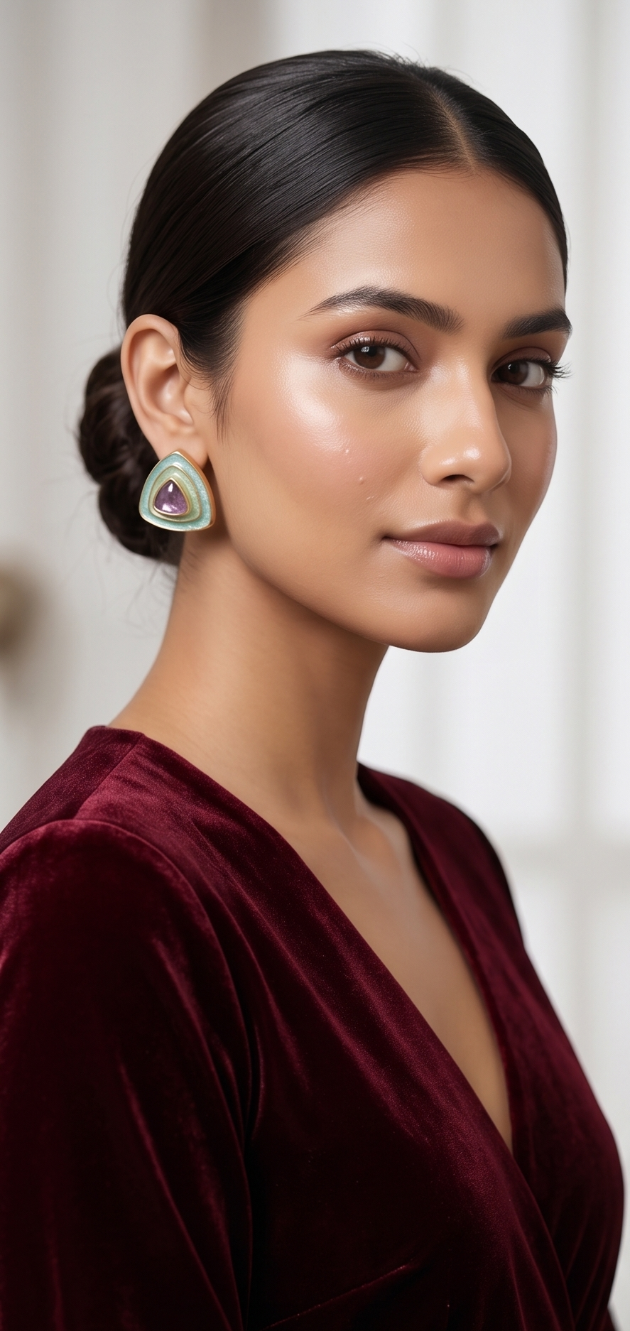Trillion Mint Enamel & Amethyst Gold-Plated Stud Earrings