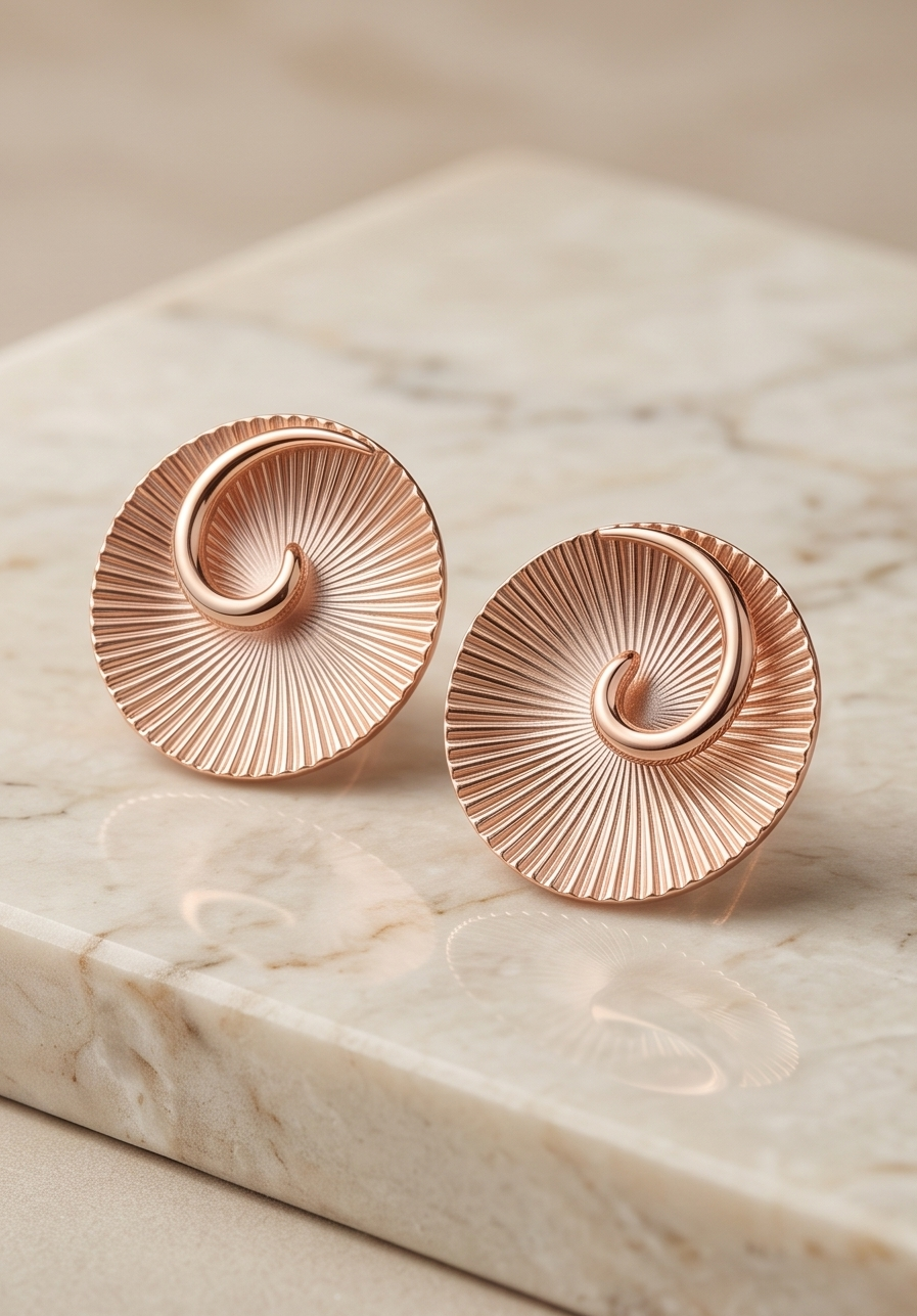 Sculptural Sunburst Spiral Rose Gold Stud Earrings