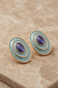 Concentric Oval Turquoise Enamel & Lapis Lazuli Gold-Plated Stud Earrings