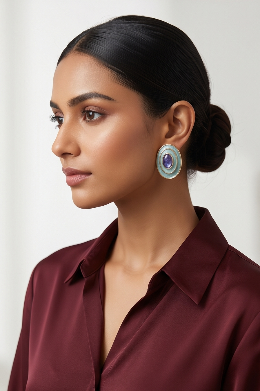 Concentric Oval Turquoise Enamel & Lapis Lazuli Gold-Plated Stud Earrings