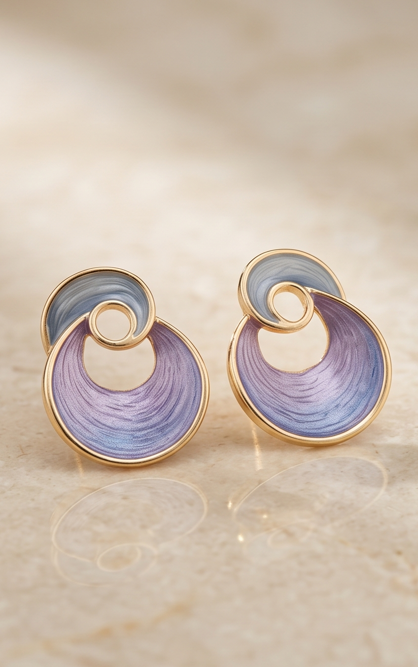 Artisanal Swirl Dual-Tone Enamel Gold-Plated Stud Earrings