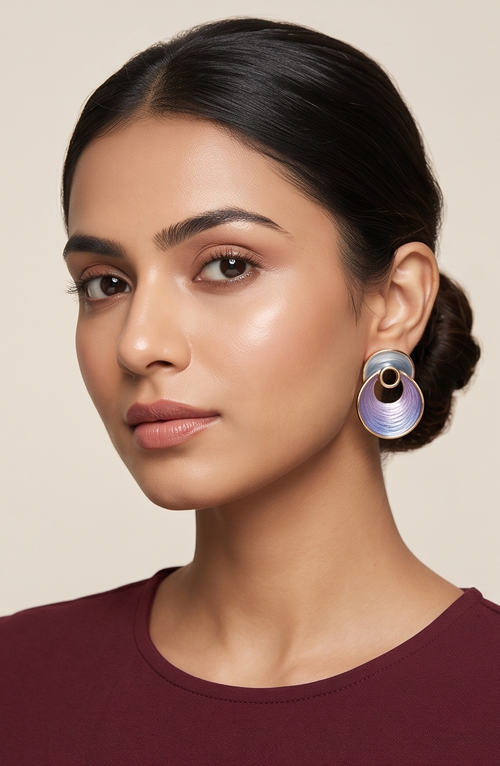Artisanal Swirl Dual-Tone Enamel Gold-Plated Stud Earrings