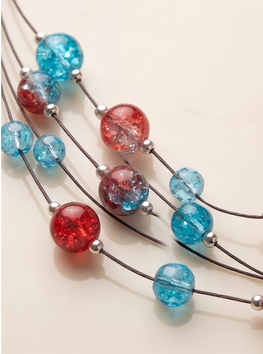 Multi-Strand Dual-Tone Crackle Bead Necklace Set with Matching Drop Earrings
