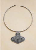 Silver Replica Botanical Engraved Pendant Open Collar Torque Necklace