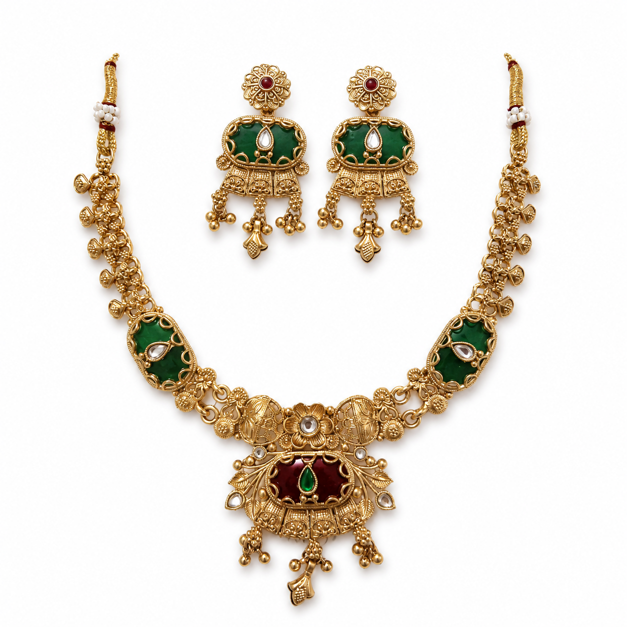 Antique Gold-Tone Heritage Floral & Jewel-Hued Temple Set
