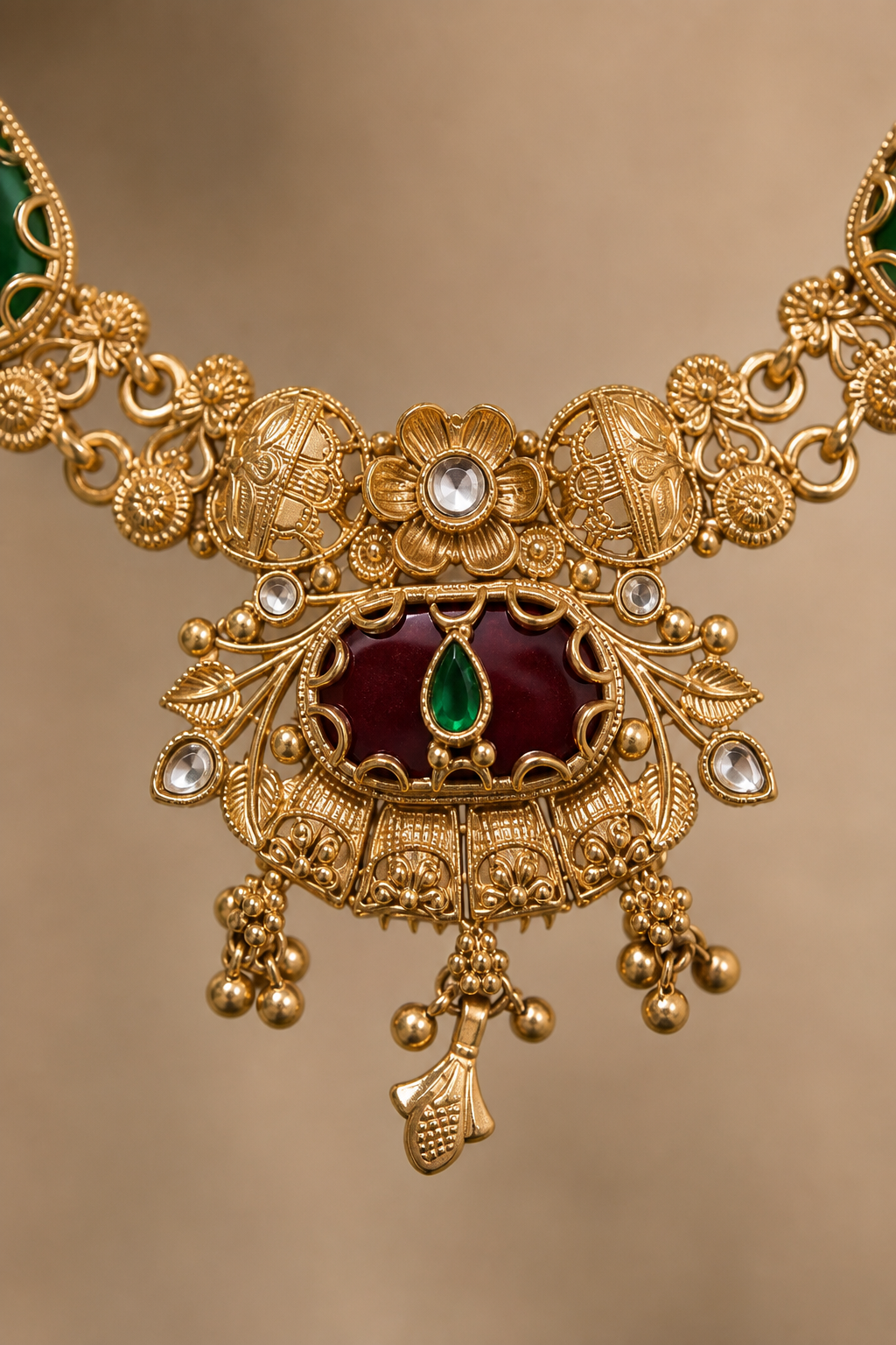 Antique Gold-Tone Heritage Floral & Jewel-Hued Temple Set