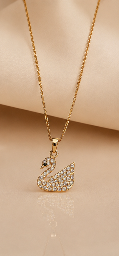 The Imperial Swan Pendant – Anti-Tarnish Gold Pavé Necklace