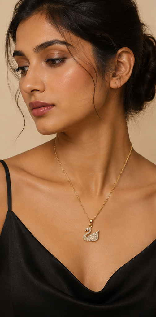 The Imperial Swan Pendant – Anti-Tarnish Gold Pavé Necklace