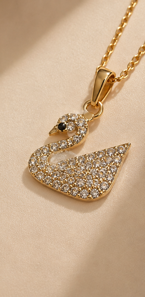 The Imperial Swan Pendant – Anti-Tarnish Gold Pavé Necklace