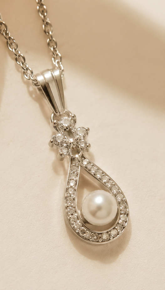 The Dewdrop Pearl Necklace - Anti-Tarnish Silver Pearl Necklace