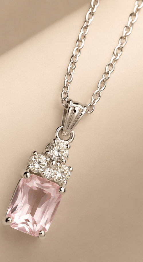 The Rose Empress Crystal Charm – Anti-Tarnish Silver Cushion Drop Necklace