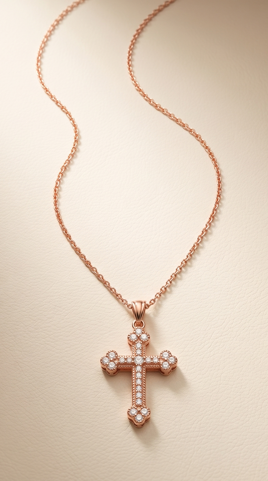 The Divine Grace Cross – Anti-Tarnish Rose Gold Pavé Cross Necklace