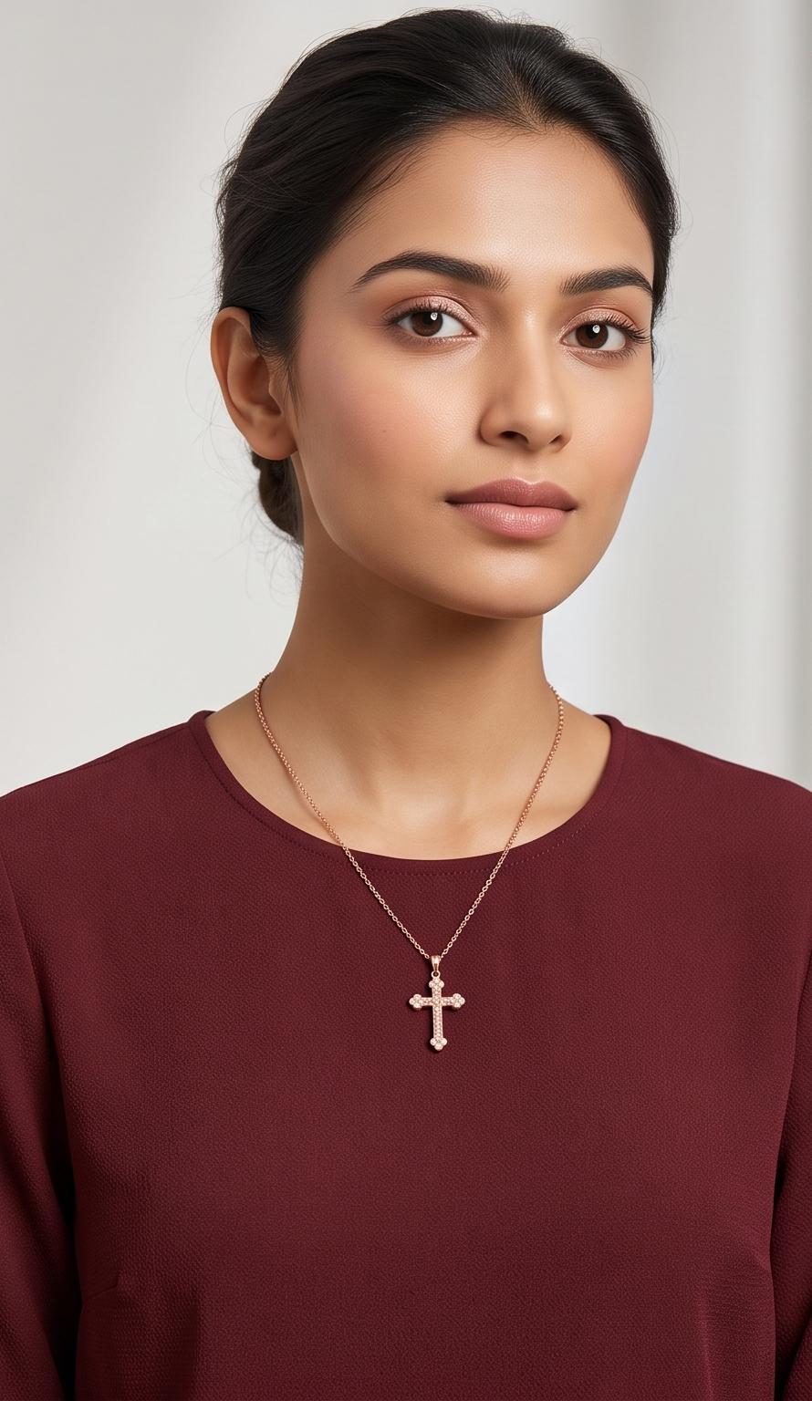 The Divine Grace Cross – Anti-Tarnish Rose Gold Pavé Cross Necklace