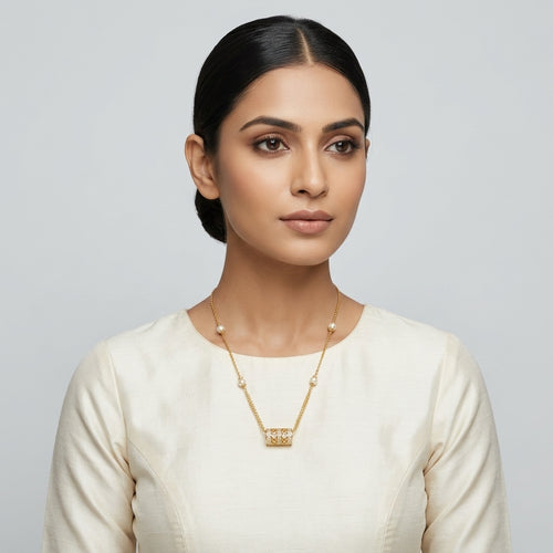 Delicate Gold-Tone Double-Chain & Crystal Lattice Cylinder Necklace