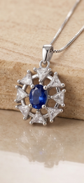 Sunburst Pendant – American Diamond Silver Gemstone Necklace