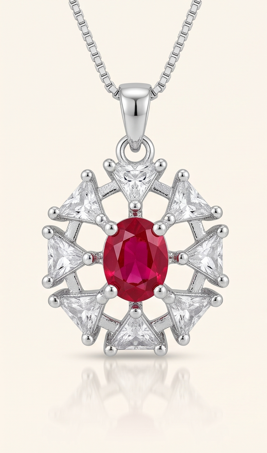 Sunburst Pendant – American Diamond Silver Gemstone Necklace