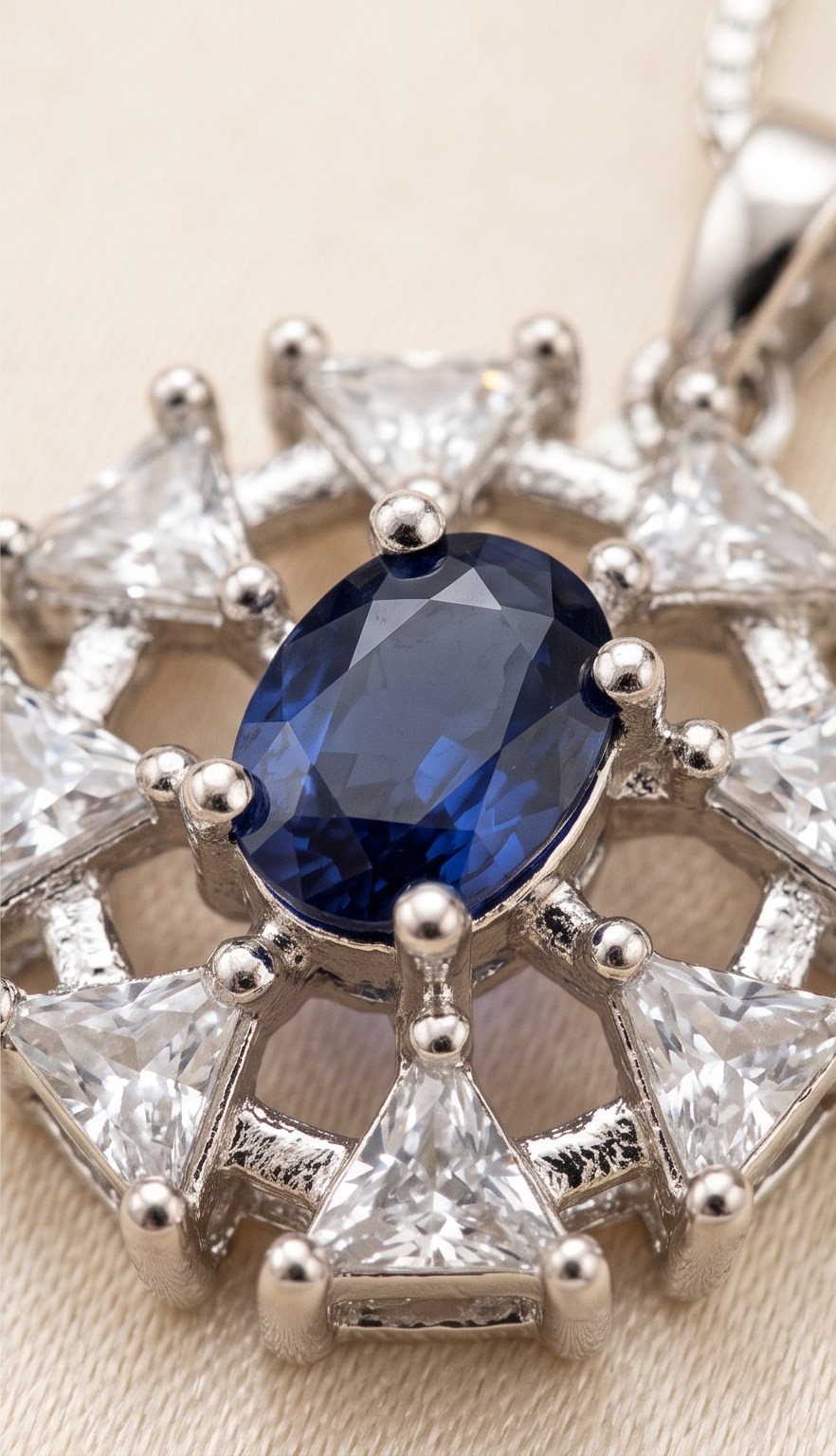Sunburst Pendant – American Diamond Silver Gemstone Necklace