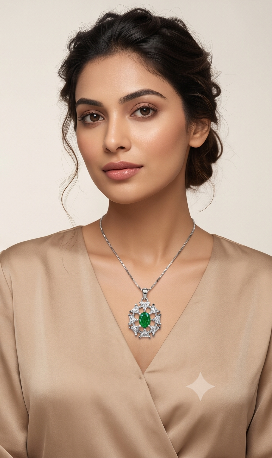 Sunburst Pendant – American Diamond Silver Gemstone Necklace