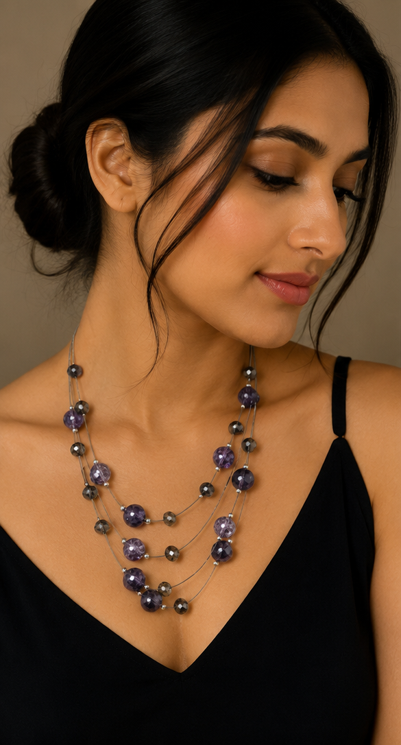Multi-Strand Amethyst & Smoky Crystal Illusion Necklace