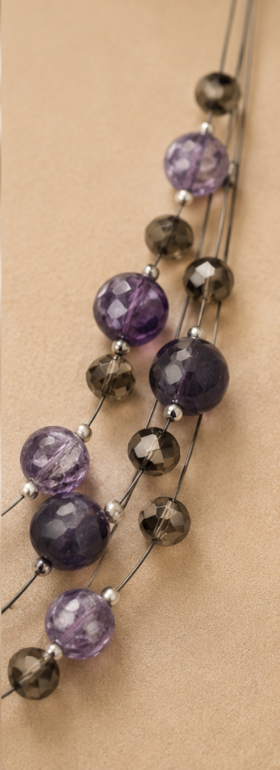Multi-Strand Amethyst & Smoky Crystal Illusion Necklace