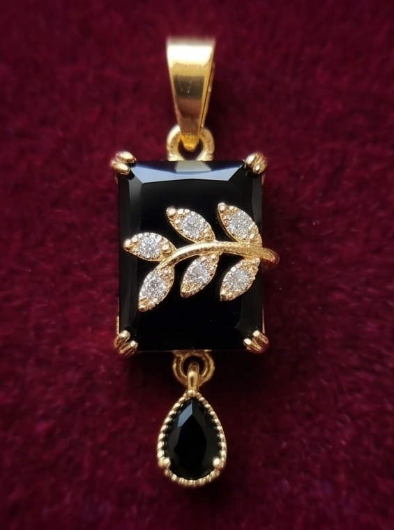 Rectangular Gemstone Pendant with Leaf Overlay
