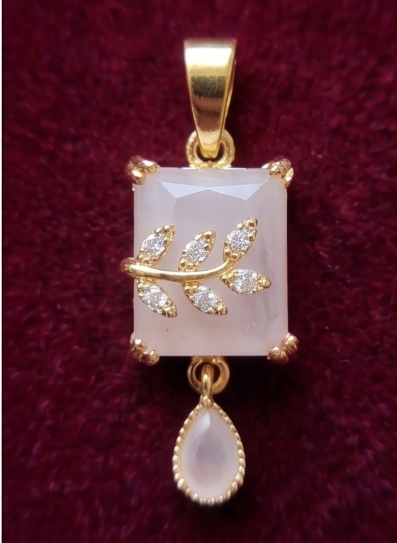 Rectangular Gemstone Pendant with Leaf Overlay
