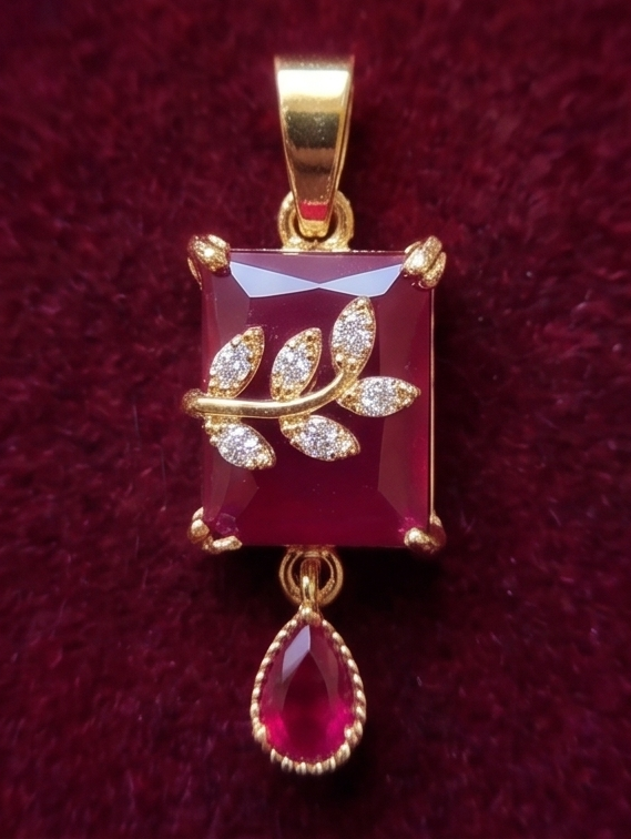 Rectangular Gemstone Pendant with Leaf Overlay